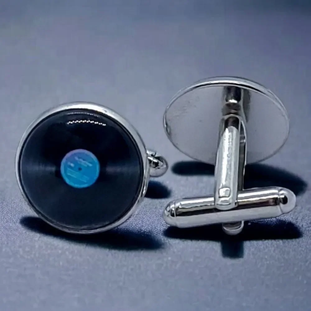 Formal Cufflinks Hip Hop Vinyl 45 Record Blue Black Silver DJ Tuxedo Prom Party